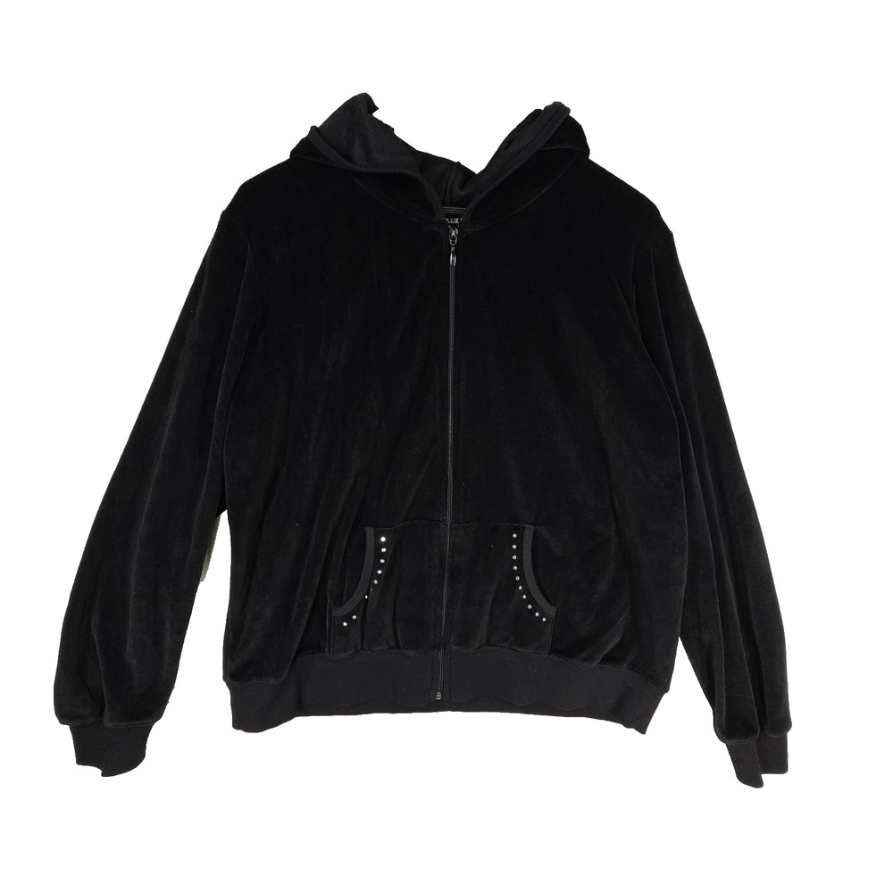 Vtg Joe Boxer Velour Jacket Womens Black XL Hooded Embellished Angel Wings NWT